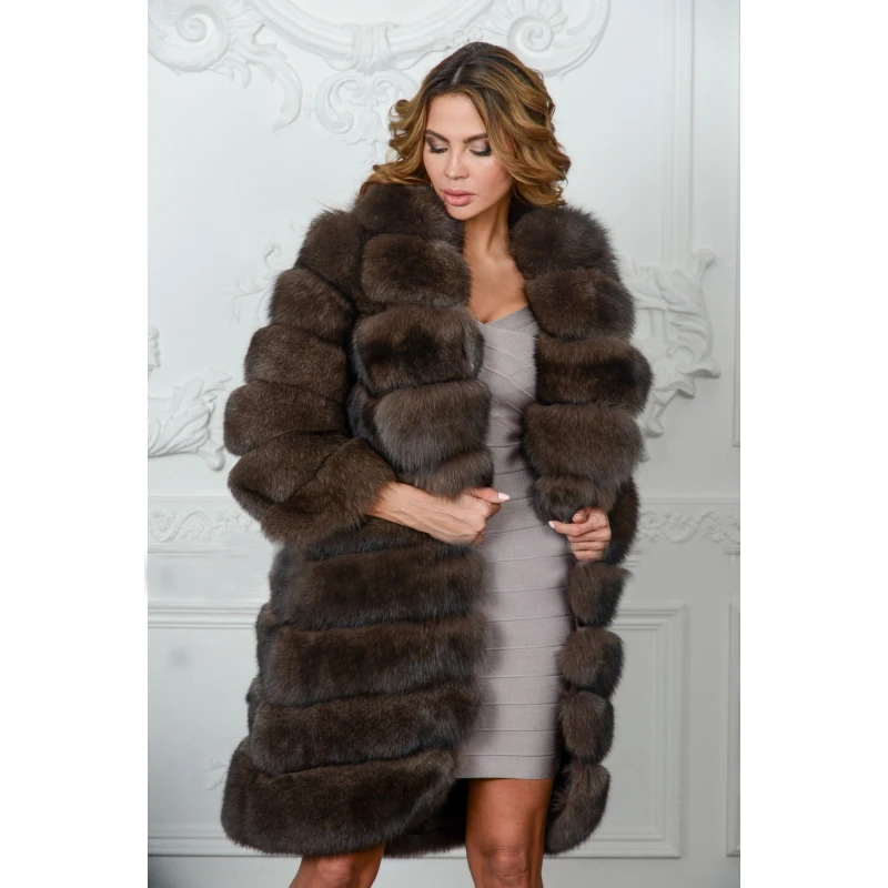 Роскошные женские длинные пальто из натуральной кожи с натуральным лисьим мехом, теплые толстые зимние куртки и пальто,, большая акция