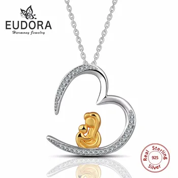 

Eudora Genuine 925 Sterling Silver Gold Color Mom holding baby Loving Silver Chain Necklace Pandants Women Fashion Jewelry