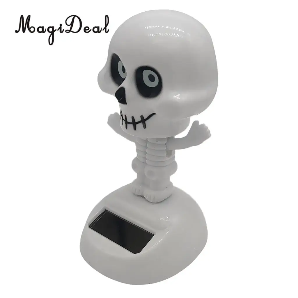 Solar Powered Dancing Skeleton Figure Bobble Head Toy, Halloween Party Ornament, Home Desk Decoration
