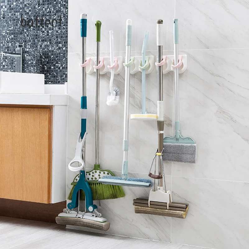 

Bathroom Hooks Convenient Wall Mounted Mop Organizer Holder Brush Broom Hanger Storage Rack Kitchen Tool Bathroom Storage Hooks