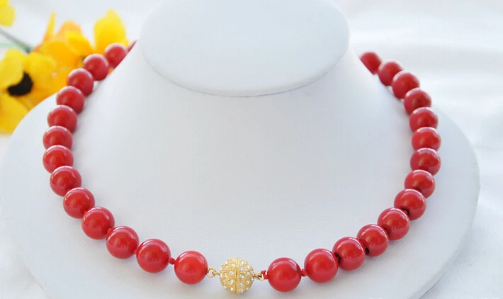 

FREE shipping>>>>BEAUTIFUL AAA 17" 12mm red round coral bead NECKLACE Z5485