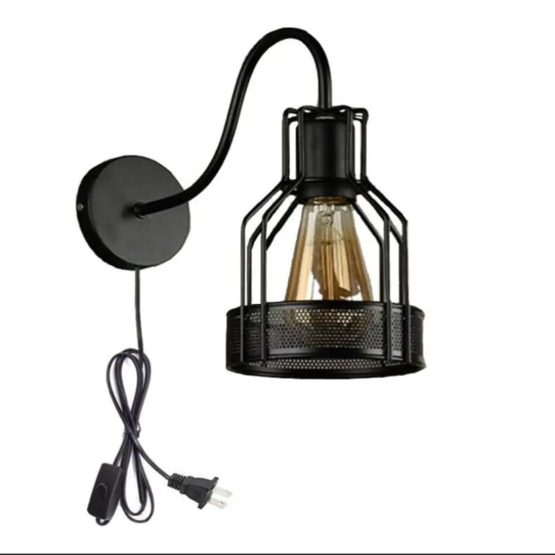 

Nordic style retro minimalist wrought iron Plug in Vintage Attic Wall Sconce Edison Cage Wall Lamp Industrial Lighting wall lamp