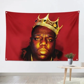 

The Notorious B.I.G Large Rock Flag Banners Four-Hole Wall Hanging Painting Bedroom Studio Party Music Festival Background Decor