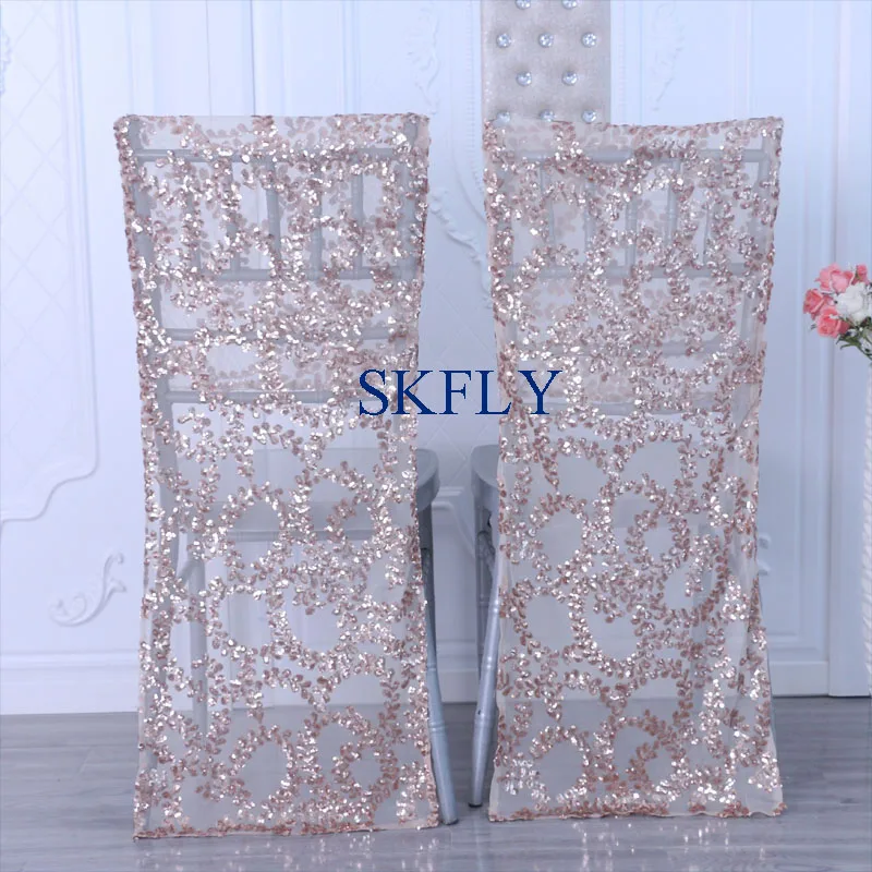 

CH004UA new 2019 free shipping nice standard chiavari chair cap chair cover mboridered rose gold floral sequin chair cover