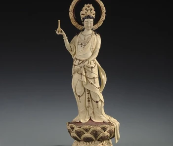 

Painted Pottery Porcelain Statue Tibet Lotus Vase Kwan-yin Guanyin Bodhisattva