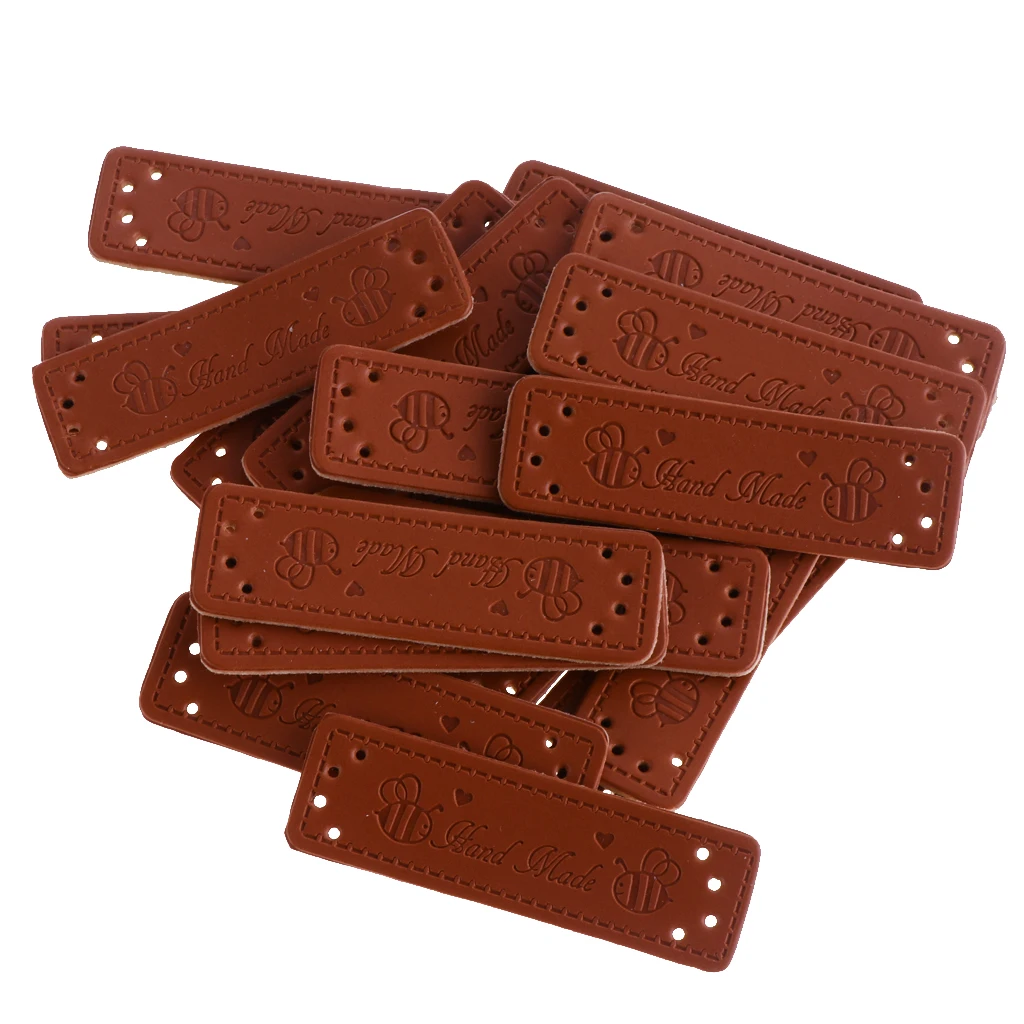  60Pcs Wholesale Handmade PU Leather Labels For Clothes Garment Labels Jeans Bags Shoes Craft DIY  Sewing Accessories Hand Tool
