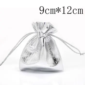 

wholesale 12x9cm 100 Silver Color Satin Fabric Gift Bags With Drawstring Bags