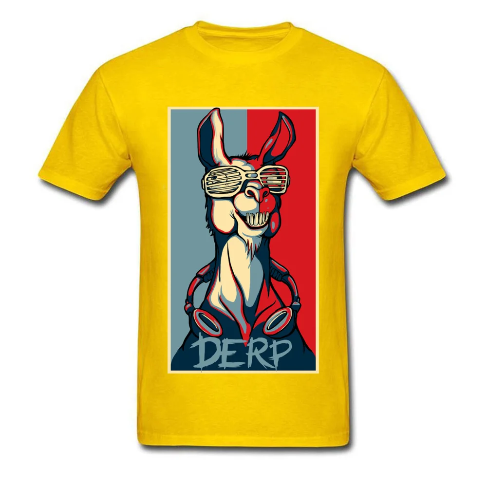Casual Derp Llama Design Short Sleeve Lovers Day Tees Hip Hop Round Neck 100% Cotton Tee-Shirt Man T-shirts Top Quality Derp Llama yellow