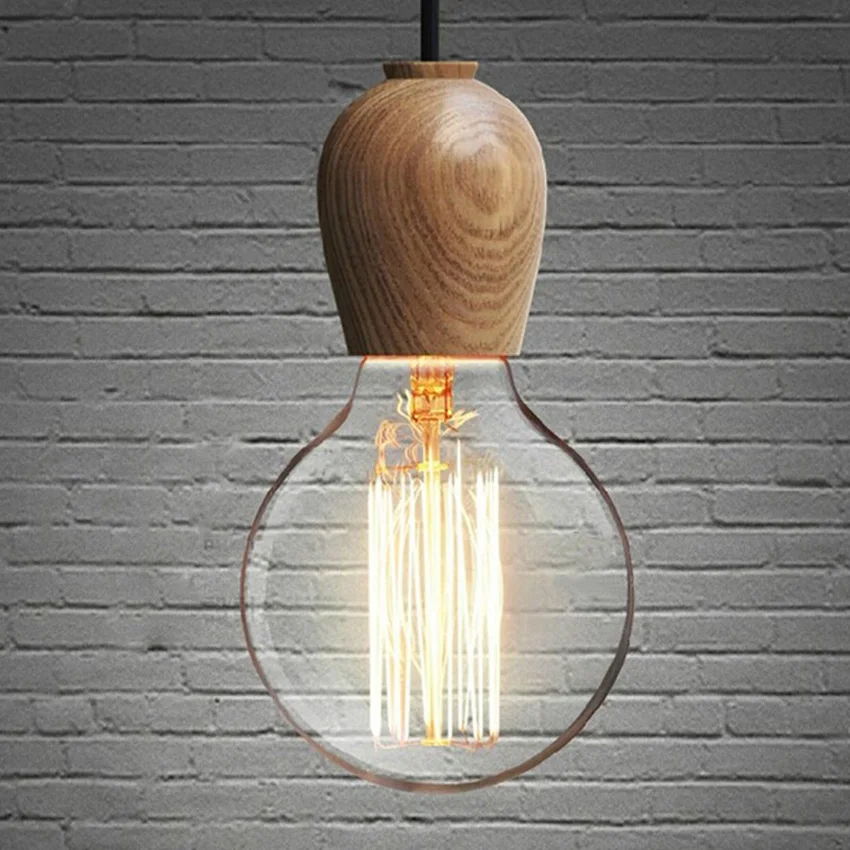 

Vintage pendant light Oak Wood Retro lamp,E27/E26 wood lampholder Hanging light creative fixtures Pendant light wood no bulbs