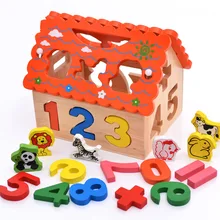1Set Cartoon Small Animal Digital House Wooden Toys Children's Enlightenment Assembling 3D Puzzles Color Shape Recognition Toys