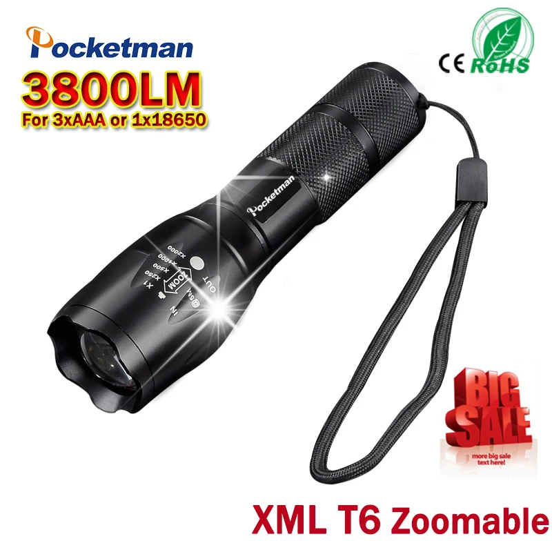 

LED Flashlight XM-L2 5000LM Zoomable Flashlight Light Torch Lanterna zaklamp Rechargeable 18650 Charger lampe torche