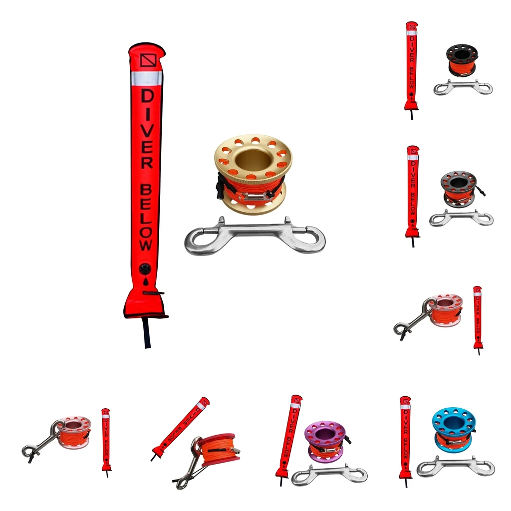 Scuba Diving SMB Surface Marker Buoy Signal Tube with Dive Reel Spool Safety Gear Equipment - Various Colors