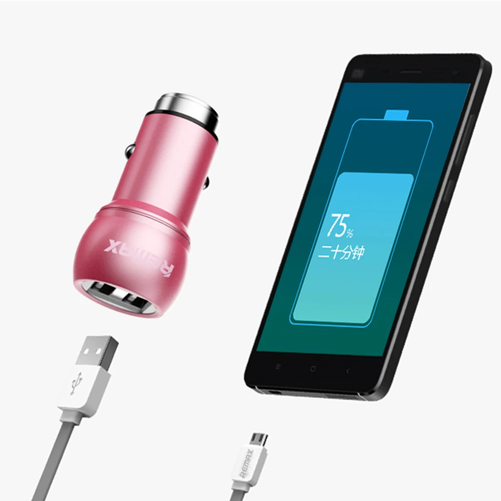 Remax Universal Car Charger 2 USB Output 2.4A Max Safety Portable Power