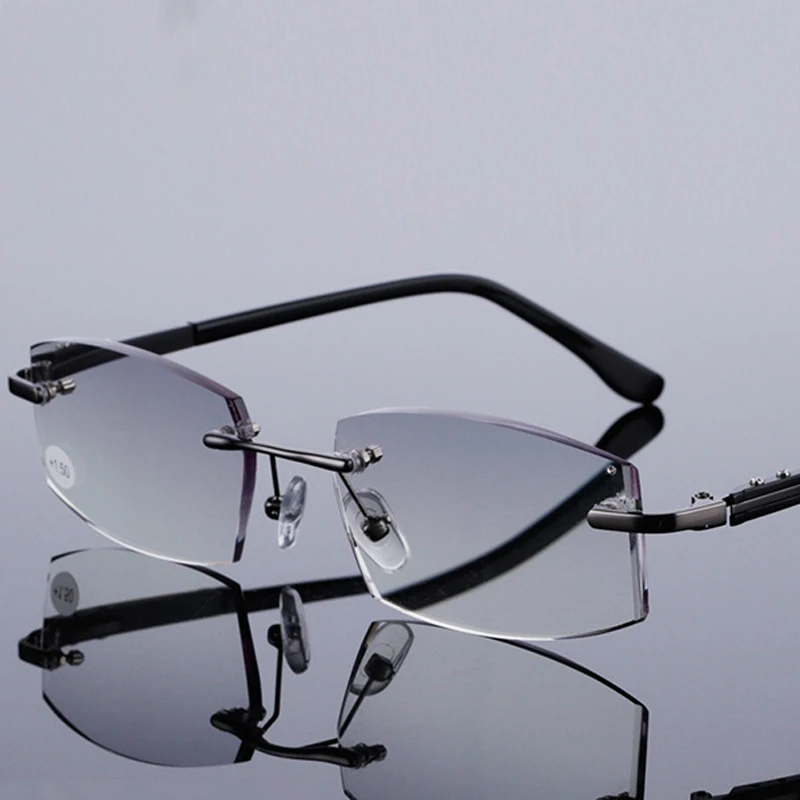 

New Top Grade Rimless Reading Glasses Men Business Super Light Anti Blue-ray Prescription Glasses Presbyopia Reader 1.5 Eyewear
