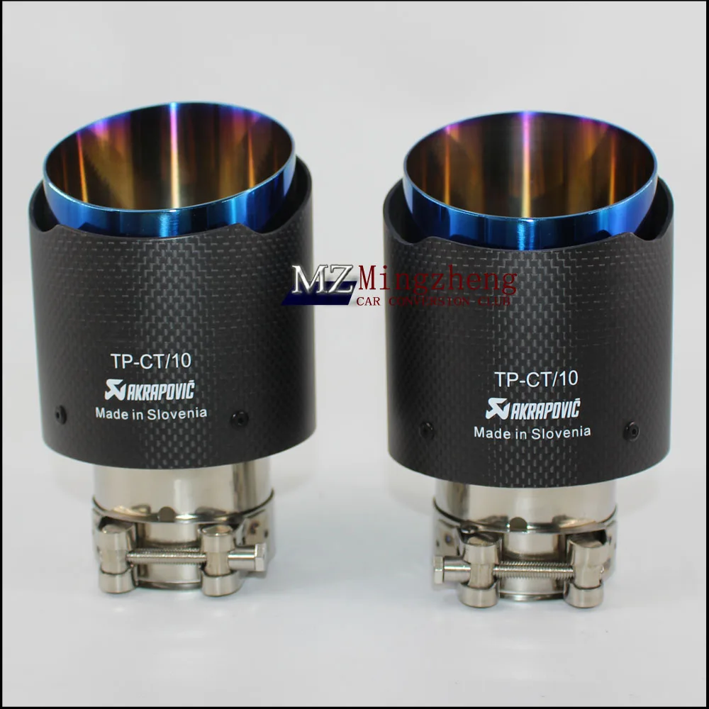 /… inlet 63mm - outlet 101mm 2 X Universal AKRAPOVIC Twin Exhaust Tips Muffler Pipe Carbon Fiber and stainless steel
