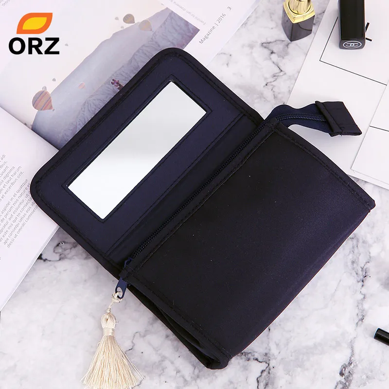 ORZ Pretty Rose Pattern Cosmetic Organizer Makeup Bag With Mirror Travel Toiletry Pouch Portable Storage Box Cosmetic Makeup Bag
