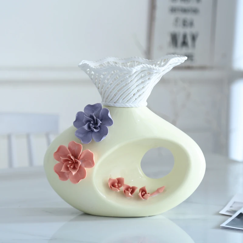 

green yellow kneading ceramic craft vase ornaments modern table room decorations porcelain flower arrangement literary figurine