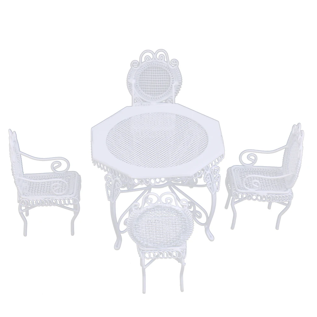 New 1/12 Dollhouse Miniature Furniture White Rocking Chair Octagonal Table Model Pretend Play Classic Toys for Kids Children
