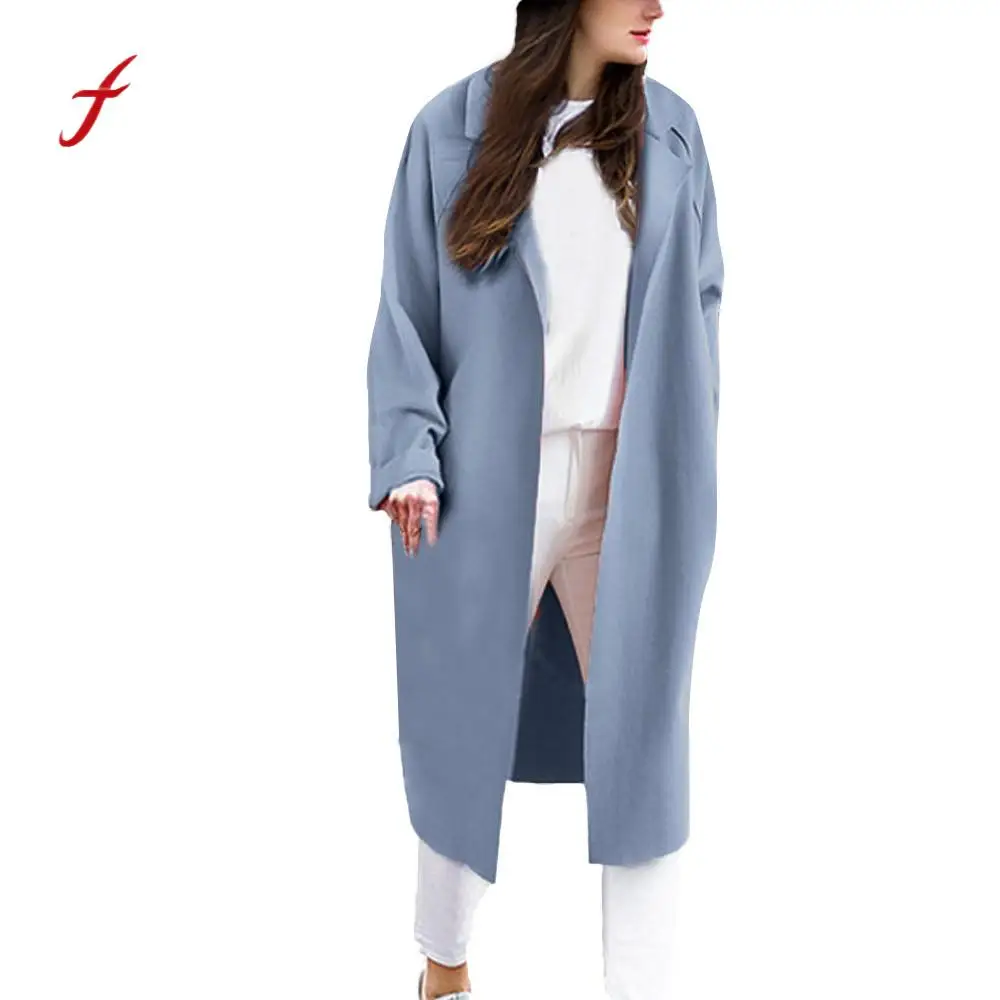

Feitong Winter Jackets 2018 Women Wool Blend Coat Ladies Loose Solid Wide Lapel Oversize Trench Coat Female Cardigan Jackets /PT