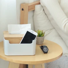 Bamboo Tissue Box Multi-purpose Office Desk Organizer Tissue Cover with Storage Case Living Room Napkins Holder Home Decoration
