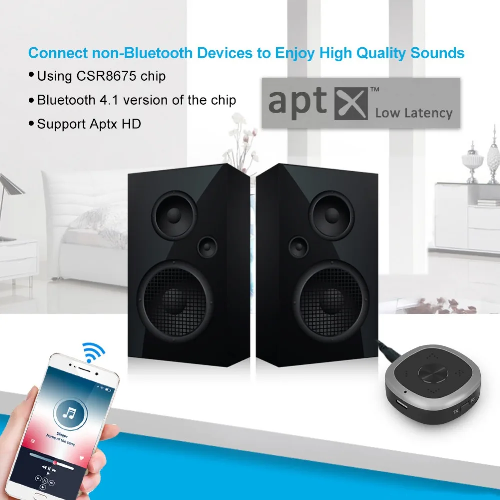 Новейший bluetooth-адаптер Встроенный микрофон, поддержка двойного APTX HD Bluetooth 5,0 передатчик и приемник 3,5 мм AUX аудио адаптер