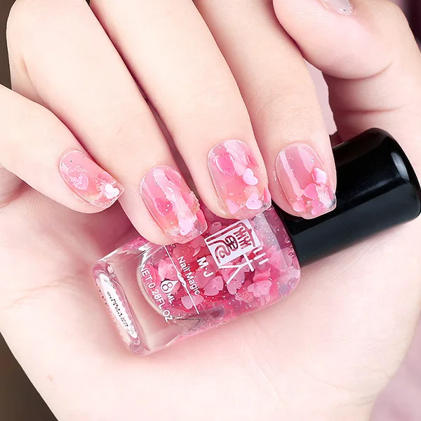 

High Quality Glitter Stamp Polish Nail Art Pen Heart Pattern 6 Colors Optional 8ml Free Shipping Beauty Fast Dry Wearable 2017