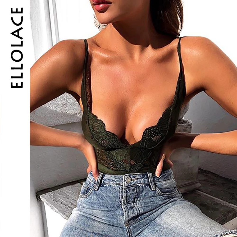 

Ellolace fashion lace plunge bodysuit women fantasia sexy jumpsuit sheer mesh teddies open crotch body suit femme