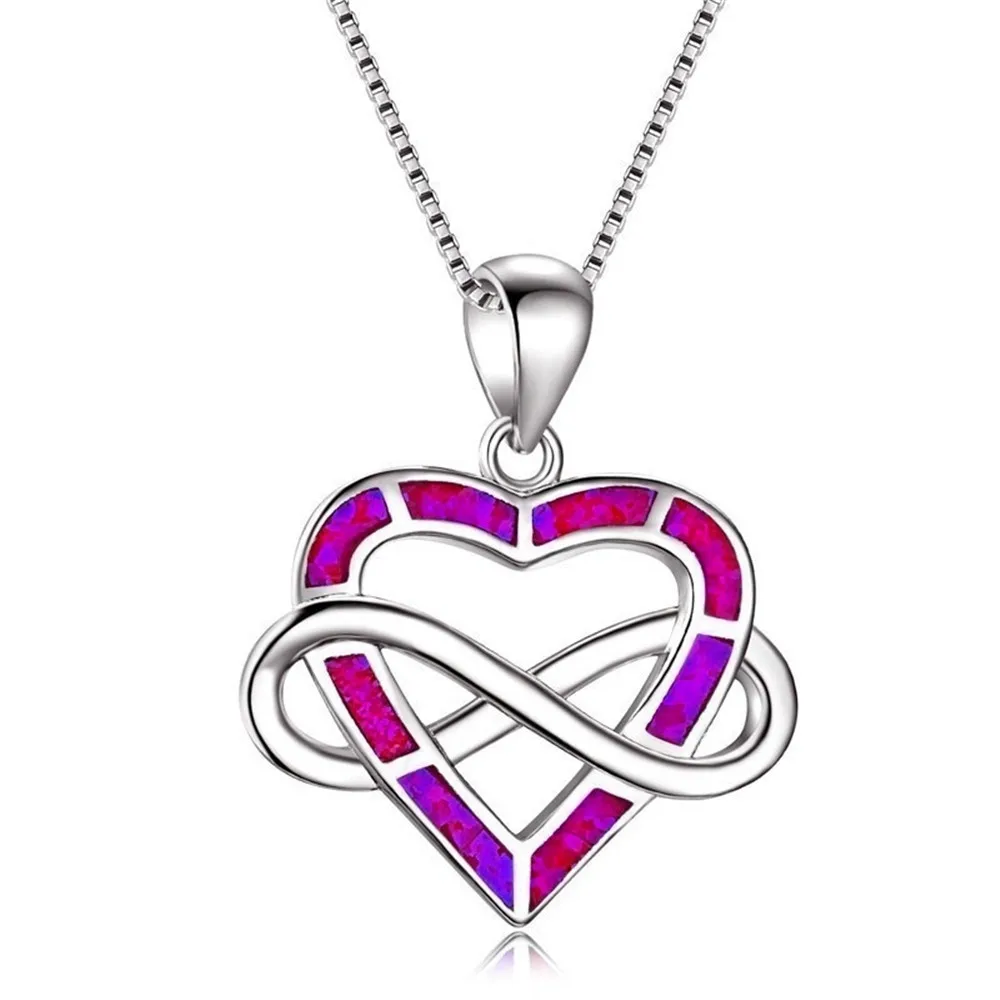 Love Infinity Letter 8 Shaped Crossed Chain Necklace Purple Fire Opal 