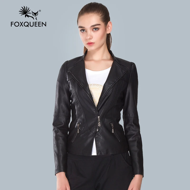 Foxqueen 2016 Leather Jacket Women Black Plus Size Sale 5XL Leather Clothing Motorcycle Women ...