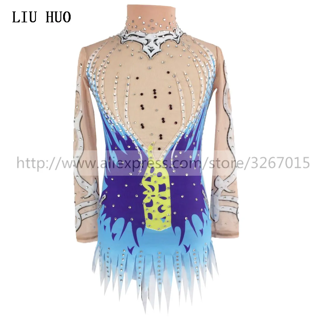 

Women rhythmic gymnastics leotards for girls performance suit Artistic gymnastics dress Long sleeve Standing collar Multicolor