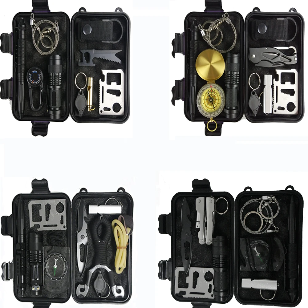 Comprar Kit de supervivencia de Camping Set 10 en 1 exterior turismo multifunción Primeros Auxilios SOS EDC suministros de emergencia para la supervivencia