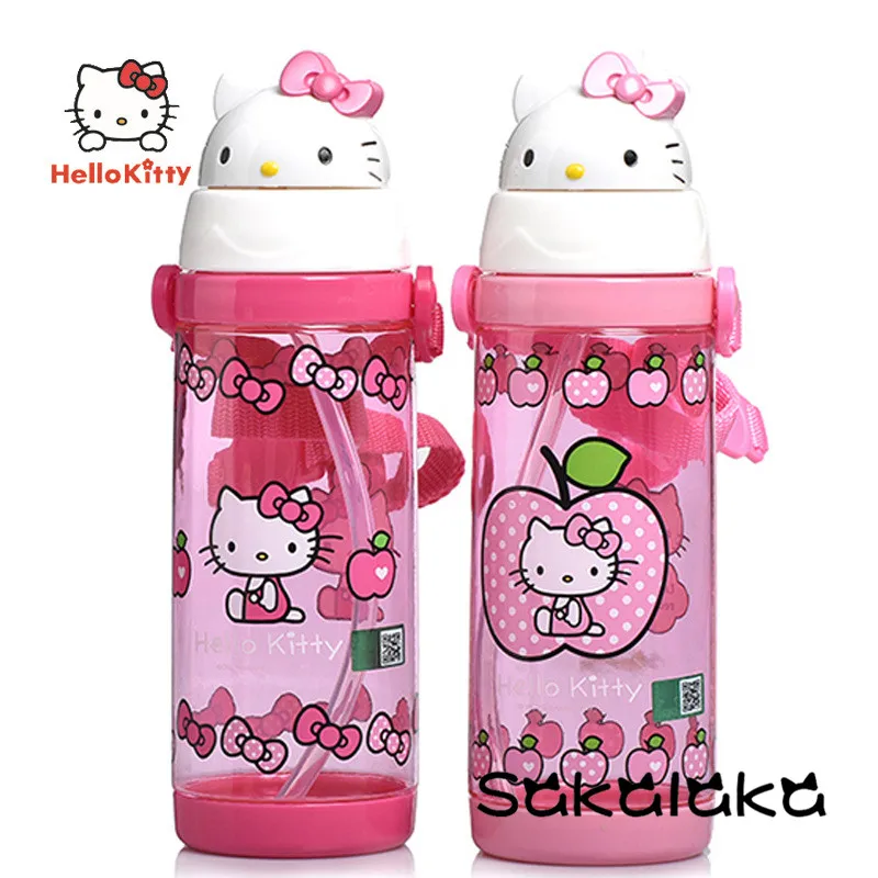 

Hello Kitty girl tritan food grade PP straw water bottle kids 550ml BPA free