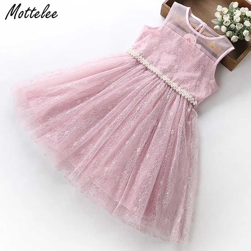 Cielarko/торжественное платье для девочек, платье принцессы, украшенная жемчугом и кружевом; модель в стиле платья для малышек из тюля Бисер вечерние бальное платье розового цвета, Маскарадные костюмы и платья для детей для возраста 4 до 11 лет