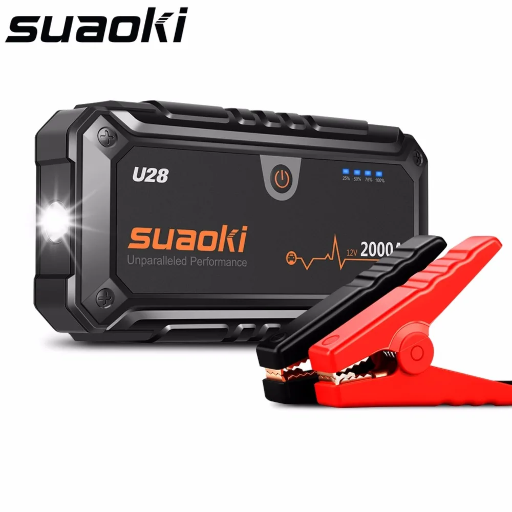 Suaoki U28 2000A пиковый стартовый пакет с двойным USB внешним аккумулятором светодиодный фонарик умный аккумулятор зажимы для 12 В автомобиля лодки США штекер