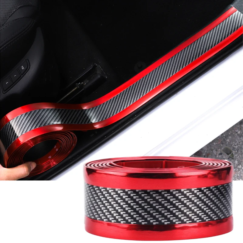 

1pcs 2.5m x 5cm Car Door Sill Scuff Plate Guard Pedal Protector Strips 5cm Carbon Fiber Red Suitable For Most Cars