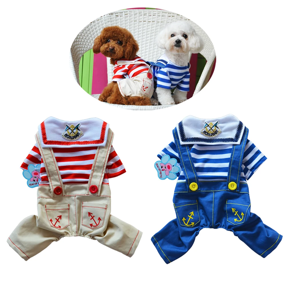 

New Spring Summer Dog Romper Navy Style Striped Pet Clothes Jumpsuit Dog Puppy Clothing