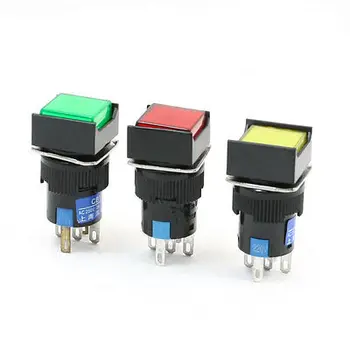 

Latching NO NC LED Illuminated Light Square Pushbutton Switch AC 220V