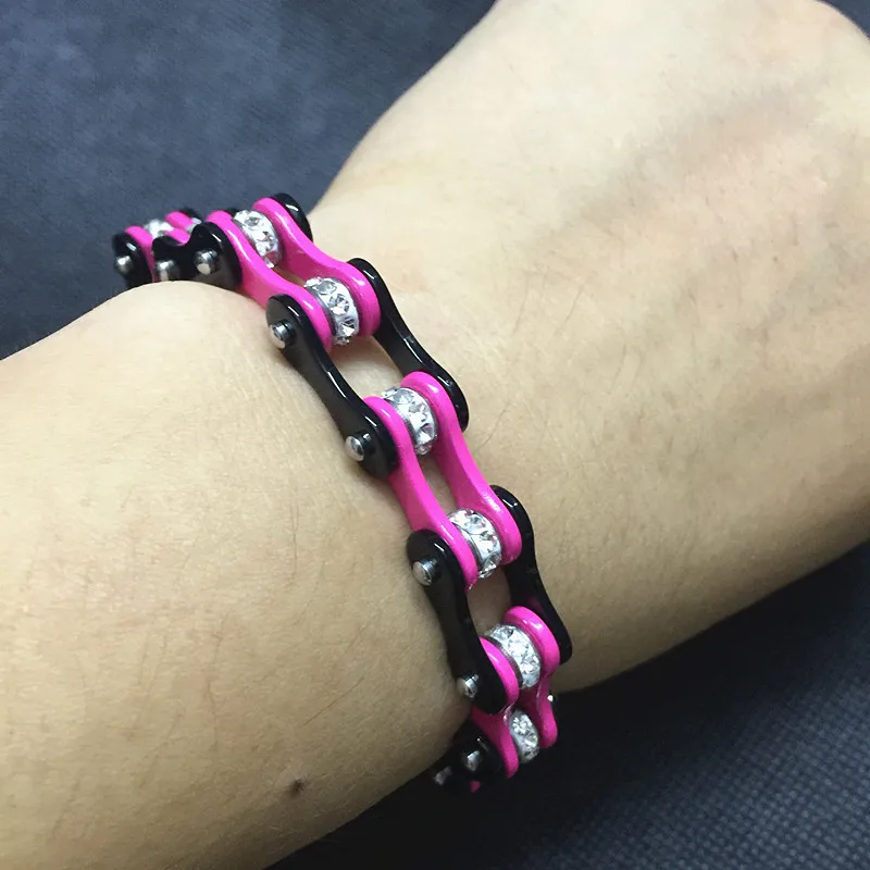 ZOZIRI Biker Jewelry Women's Black & Pink Link Clear Crystal Motorcycle