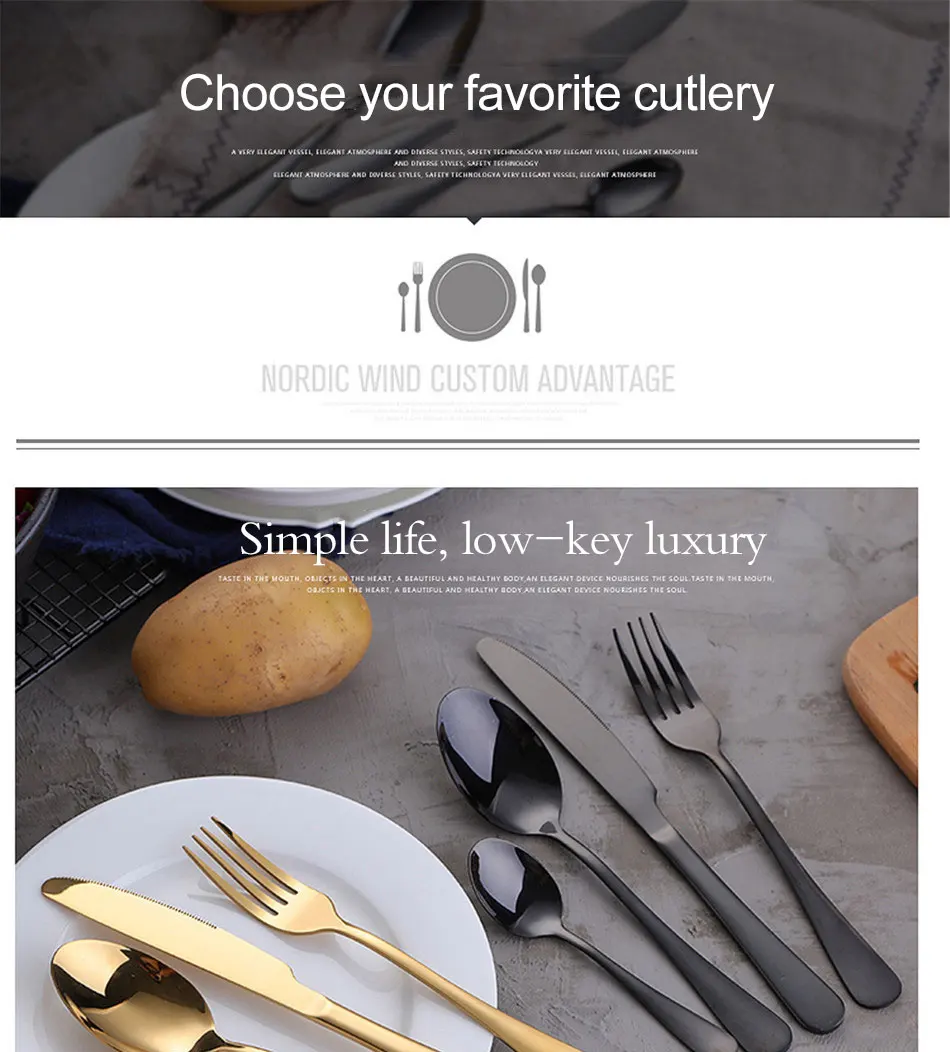 Gold Dinnerware Set Stainless Steel Cutlery Set 4 Pieces Black Knife Fork Set Tableware Gold Silver Cutleries Western Food Set (1)