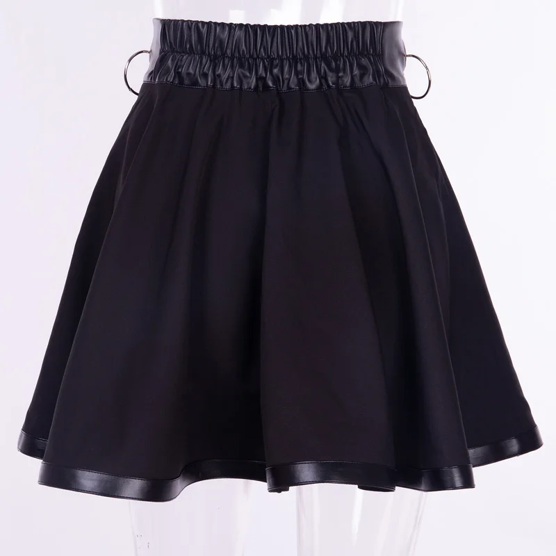 Женская готическая юбка трапециевидной формы, Летняя Сексуальная плиссированная юбка с вырезами, готические черные железные кольца, женские Мини короткие юбки, повседневная юбка