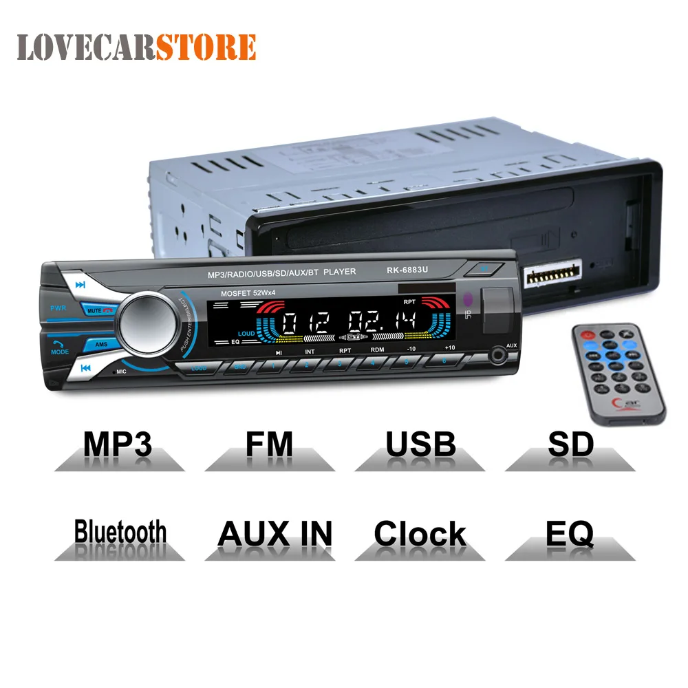 

12V 1 Din Bluetooth Auto Car Radio Hands free Stereo Audio MP3 Player Front Detachable Panel Support SD FM AUX USB with Remote