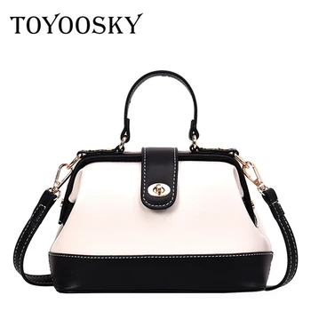 

TOYOOSKY Women Handbag PU Leather Shoulder Bag Female Panelled Doctor Crossbody Bag Casual Famous Brand Small Women Bags