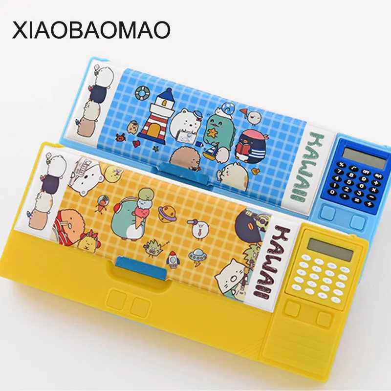 Goede Leuke animal kinderen multifunctionele pennenbakje met rekenmachine Dubbele open grote etui school meisje jongens