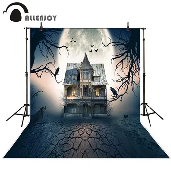 

Allenjoy Halloween party decorate house crows moon tree branches cracked land photographic background