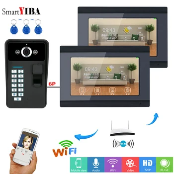 

SmartYIBA Fingerprint RFID Password 7 Inch LCD Wifi Wireless Video Door Phone Doorbell Intercom KIT With 2 Monitor(1 wireless)