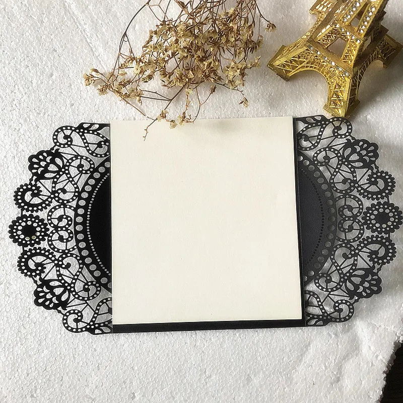 1 набор образцов лазерная резка черные пригласительные карточки с белыми бусинами украшения Свадьба/День рождения Inviations помолвка