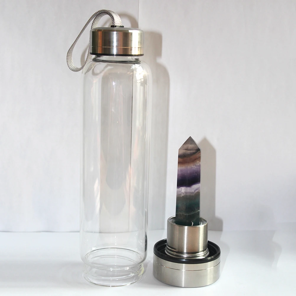 550 мл портативный кварцевый Природный кристалл бутылка для воды целебная обелисковая палочка стеклянная чашка посуда для напитков гравий подарок