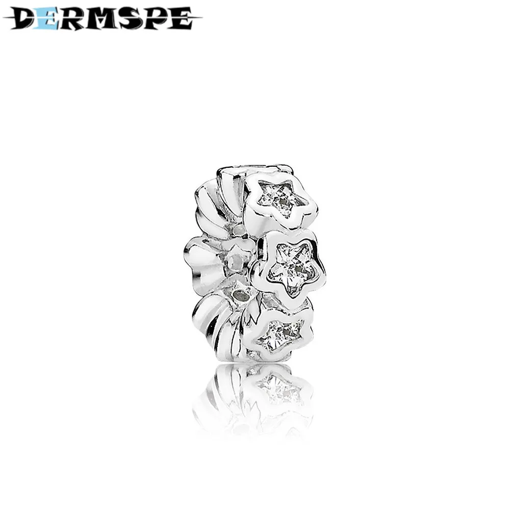 DERMSPE 100% Серебро 925 пробы Starshine Spacer Ясно CZ Fit ручная работа оригинальный браслет талисман для девушки женские ювелирные изделия