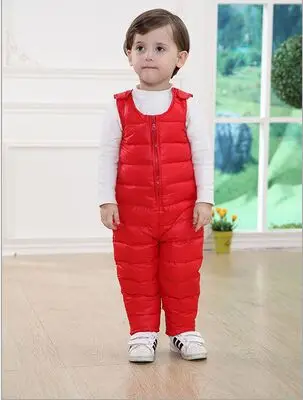 Children's Down Trousers Duck Down Boys Snowsuit Fur Baby Romper Jumpsuit Winter Overalls Thick Overalls Newborns Clothes - Цвет: Red Pant