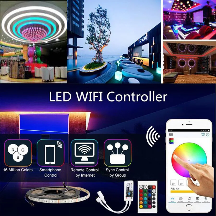 Wifi Controller SMD 5050 RGB LED Strip light lamp 5M Flexible Tape diode ribbon Waterproof DC12V changeable color neon led light (5)